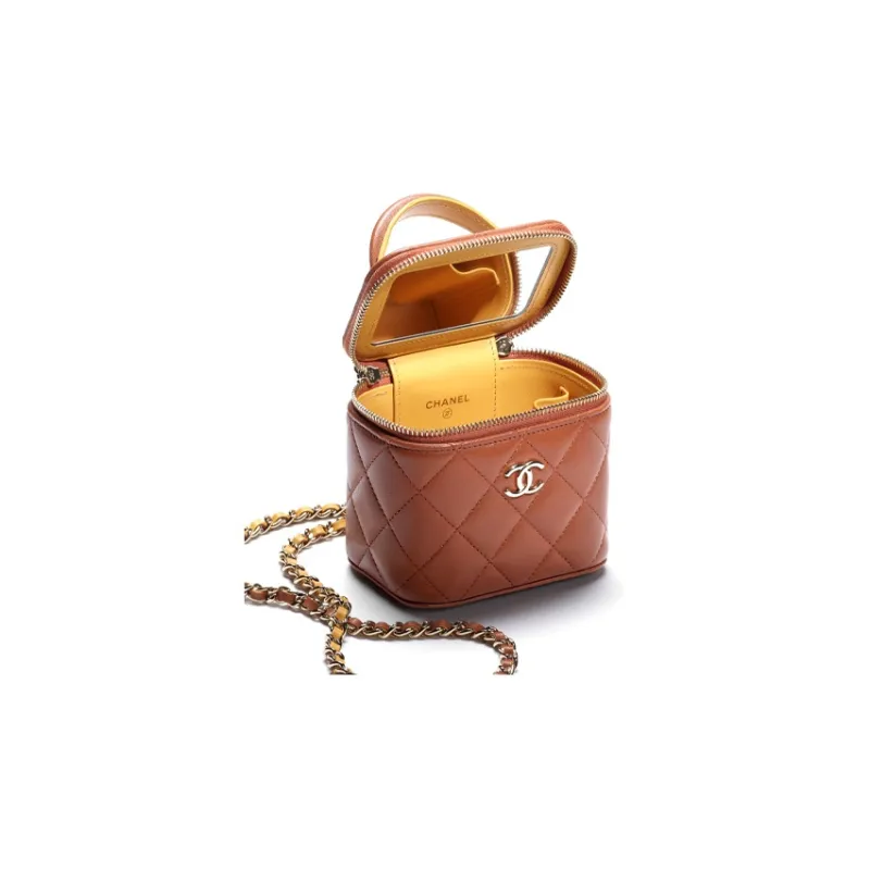CHANEL Sheepskin Multicolor Box Bag, Handbag, Shoulder Bag, Crossbody Bag Trumpets Women's Light Brown & Yellow-2
