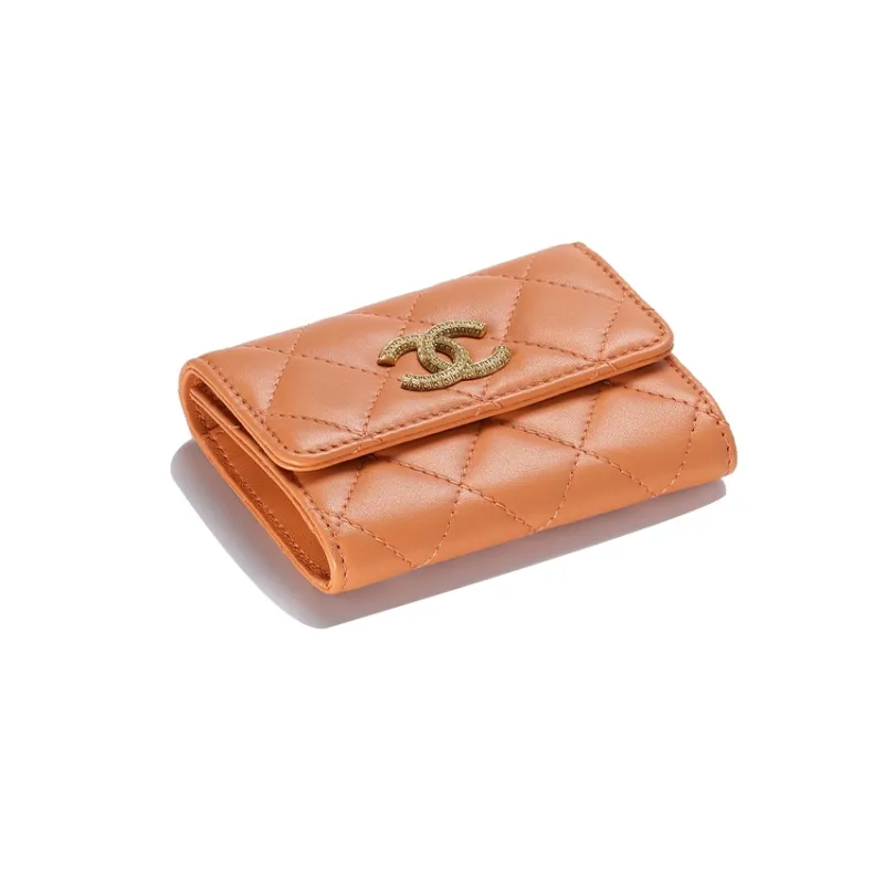 CHANEL Sheepskin Card Holder Women's Orange-1