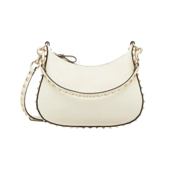 Valentino Rockstud Grained Calfskin HOBO Bag Shoulder Bag Crossbody Bag Women's White
