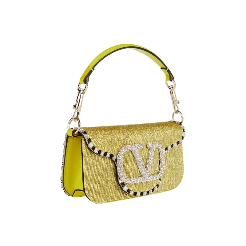 Valentino Locò Leather Shoulder Bag Crossbody Bag Handbag Small Size Women's Yellow/Green-1