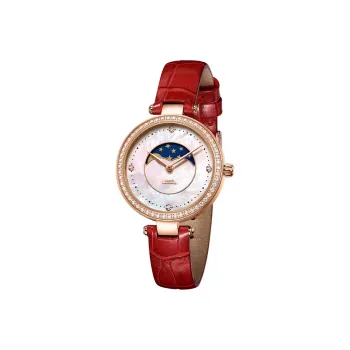 Beijing Automatic Mechanical Movement Genuine Leather Strap Watch Women's Watch White Dial Red   BL020519