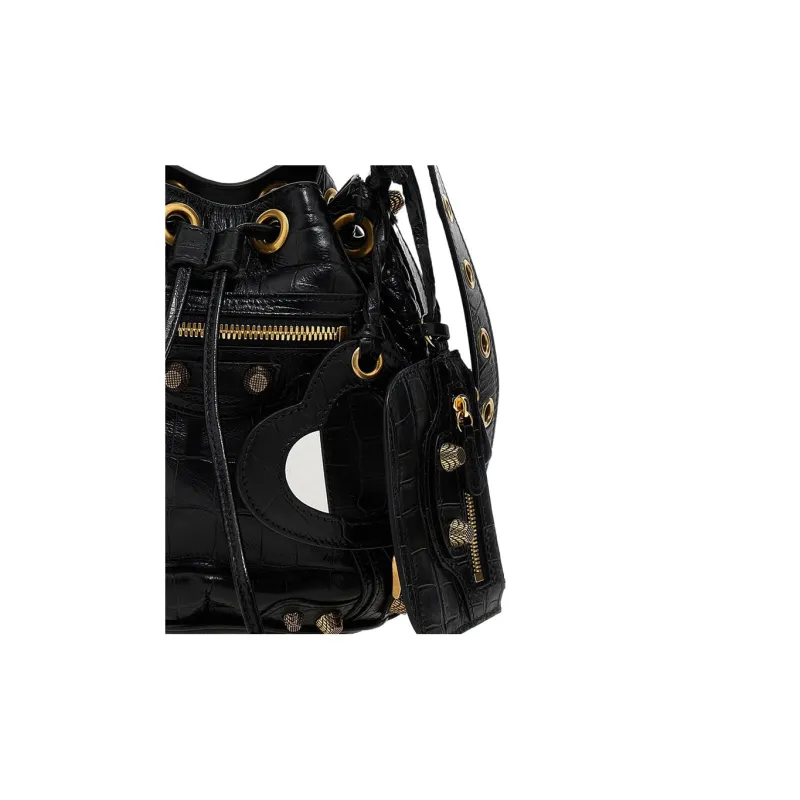 Balenciaga Le Cagole Cow Leather Bucket Bag Handbag Shoulder Bag Women's Black-5
