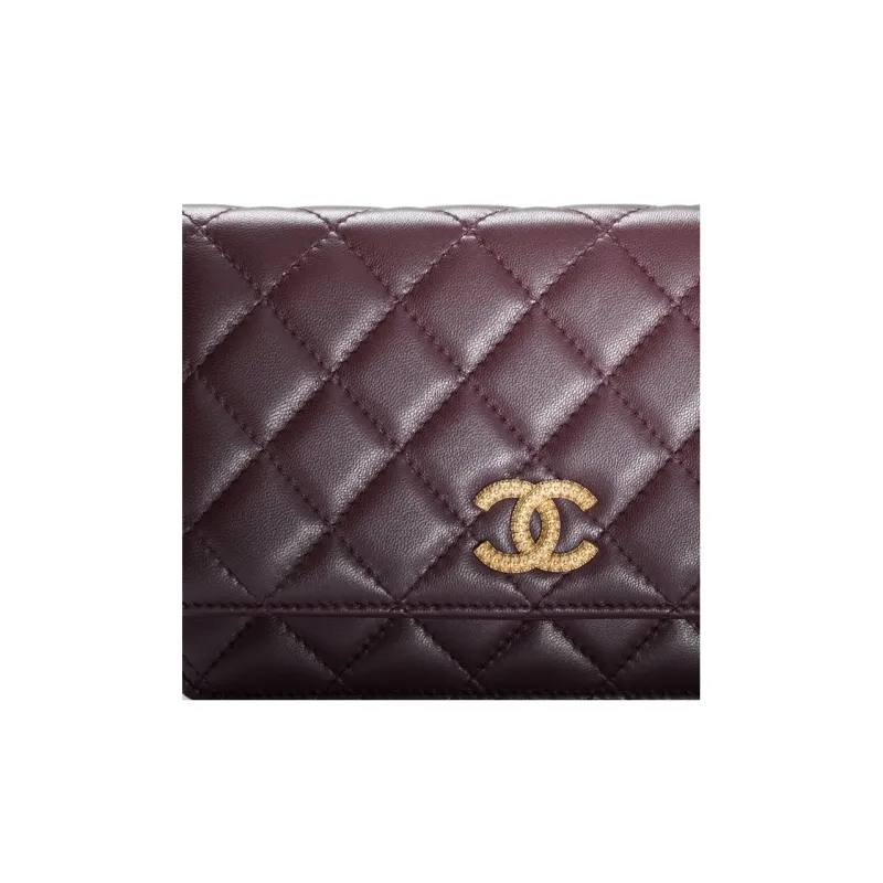 CHANEL Sheepskin Shoulder Bag, Crossbody Bag Women's Dark Purple-3