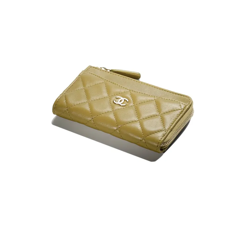CHANEL Sheepskin Card Holder Women's Green-2