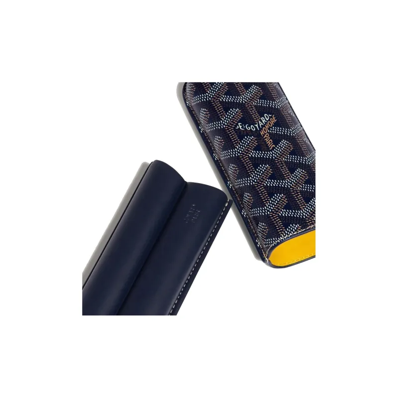 GOYARD Churchill Canvas With Calfskin Dog's Teeth Cigar Box Accessories Unisex Marine Blue-1