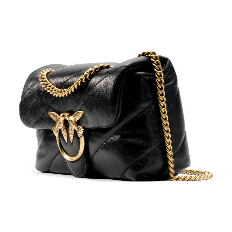 PINKO Puff Sheepskin Crossbody Bird Bag Swan Bag Shoulder Bag Women's Black Gold-1