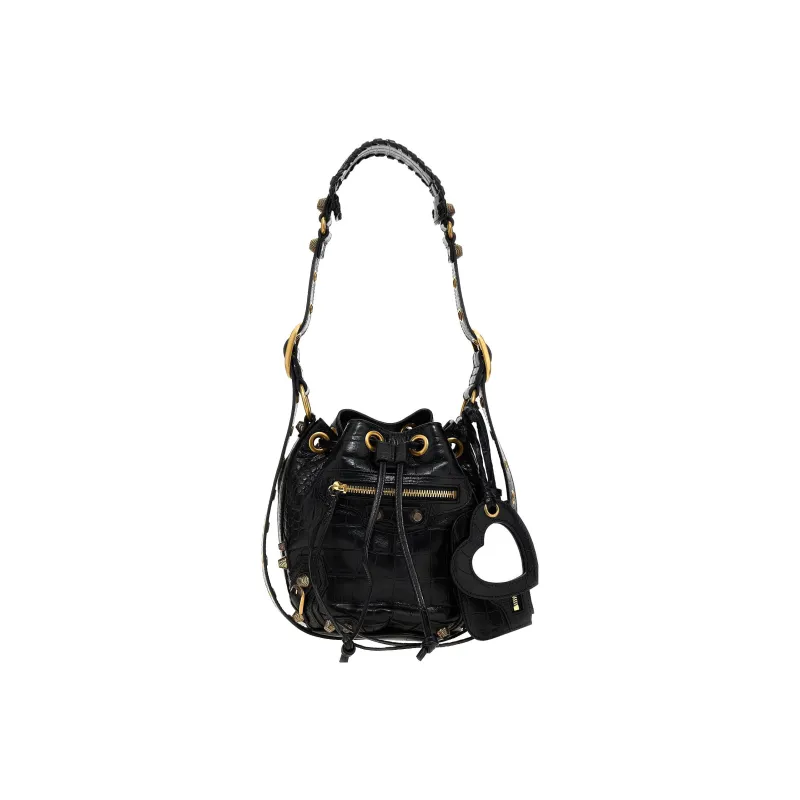 Balenciaga Le Cagole Cow Leather Bucket Bag Handbag Shoulder Bag Women's Black-0
