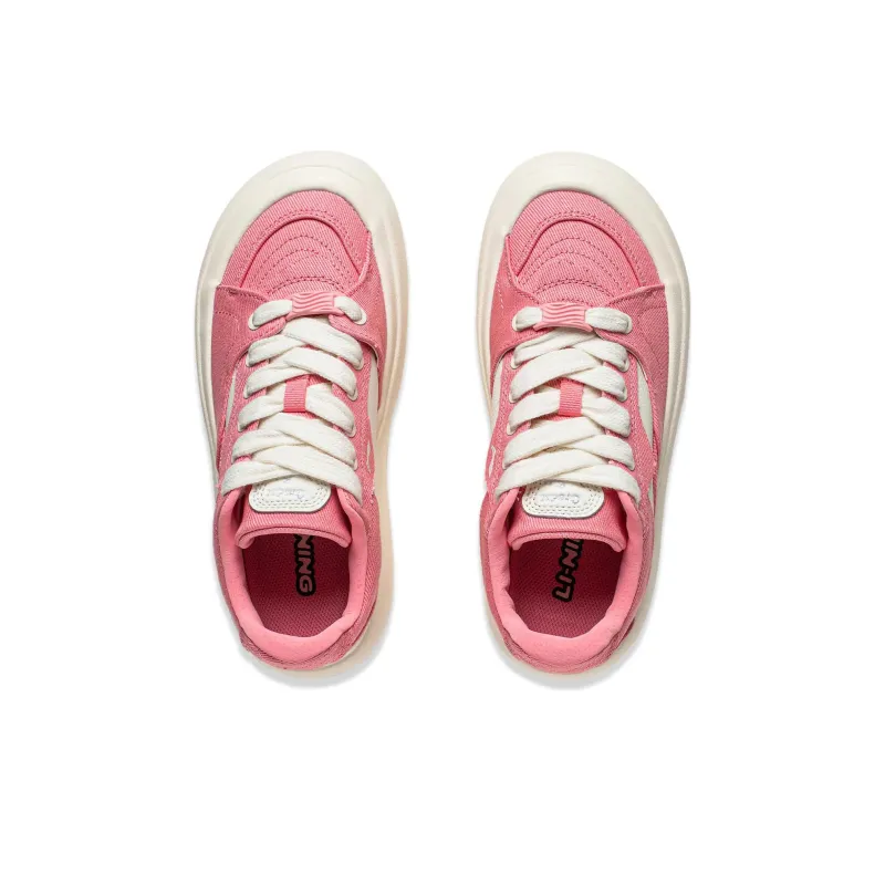 LiNing Puff Platform Anti Slip Wear Resistant Low Top Casual Shoes Women's Pink White-2