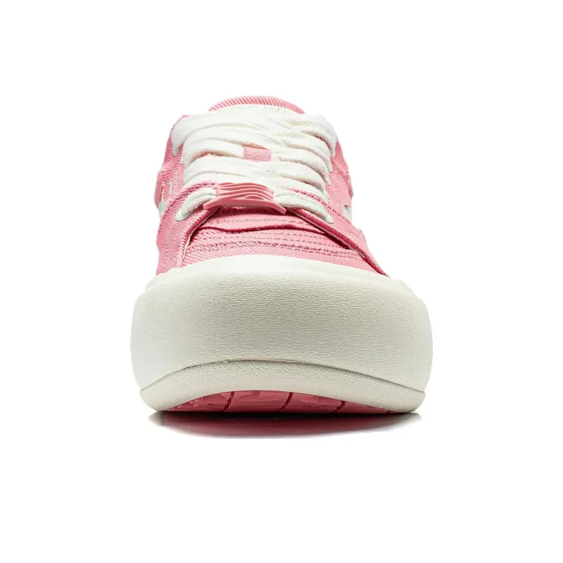LiNing Puff Platform Anti Slip Wear Resistant Low Top Casual Shoes Women's Pink White-3