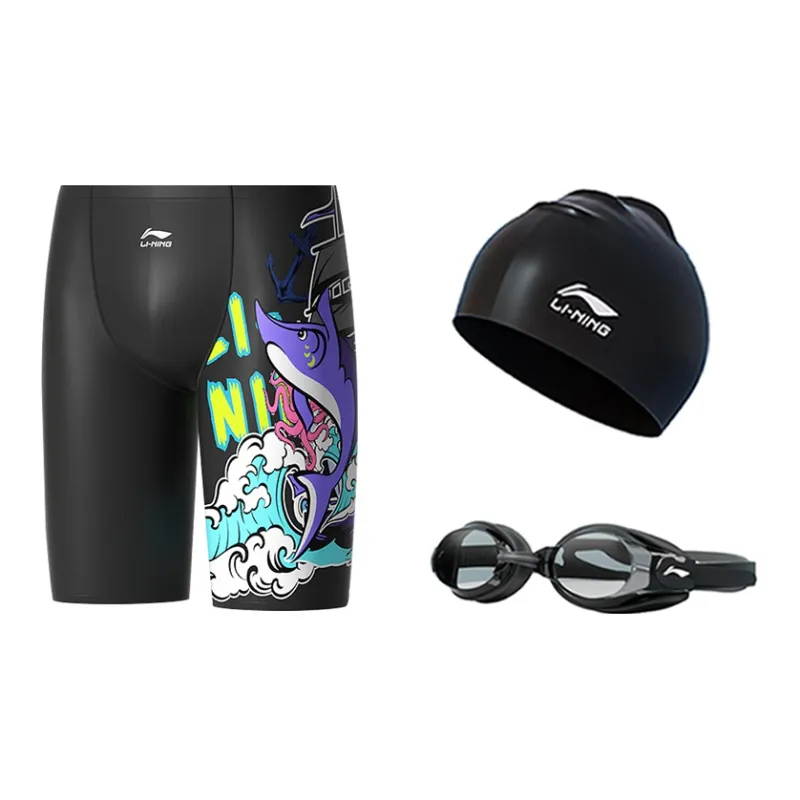 LiNing Sports Trend Series Swimming Sets Polyester Elastane Silicone Hot Spring Men's XL XXL XXXL Black-0