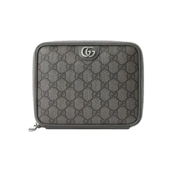 GUCCI Ophidia Leather Paneled Canvas Cable Storage Bag Unisex Gray