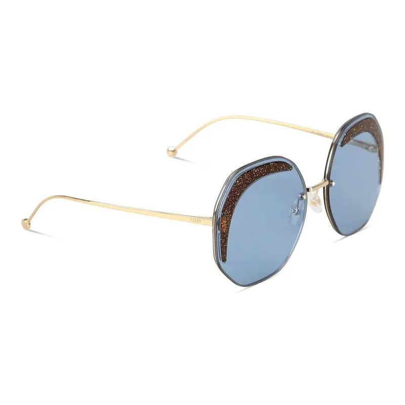 FENDI Plate Frame Irregular Shape Sunglasses Women's Gold-1