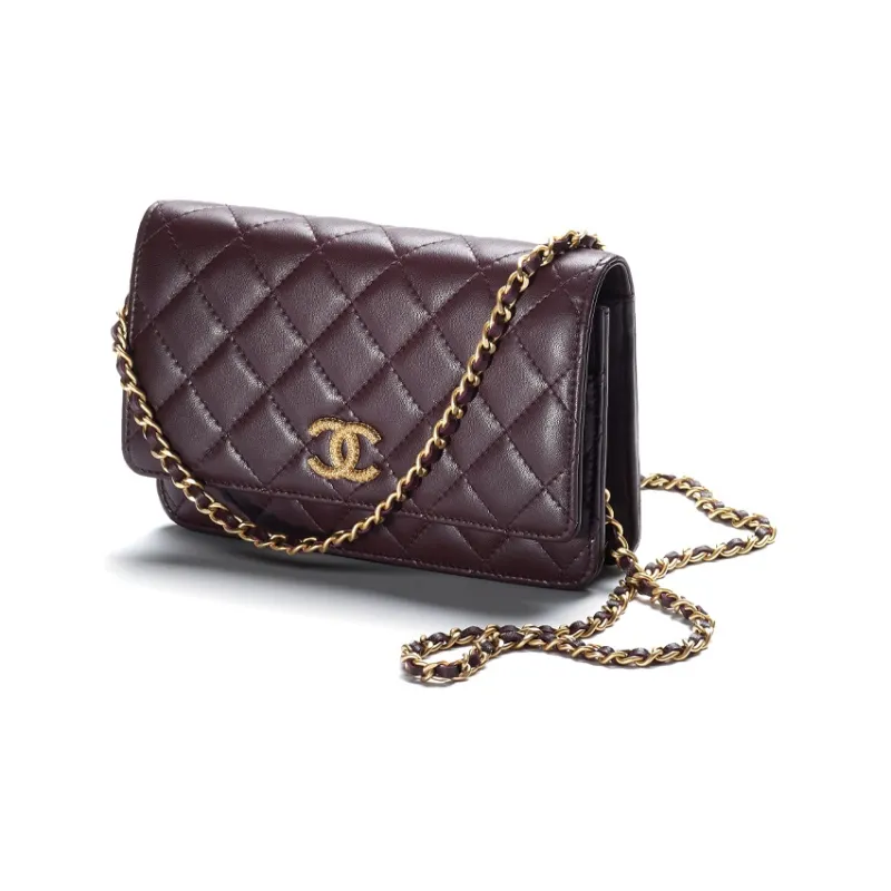 CHANEL Sheepskin Shoulder Bag, Crossbody Bag Women's Dark Purple-1