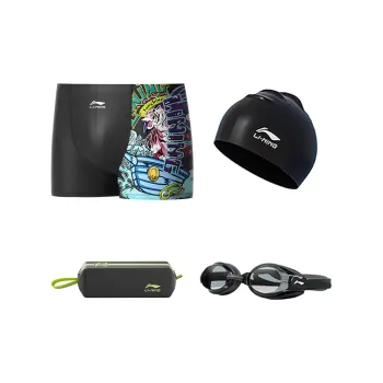 LiNing Sports Trend Series Swimming Sets Polyester Elastane Hot Spring Men's L XL XXL XXXL Black Print
