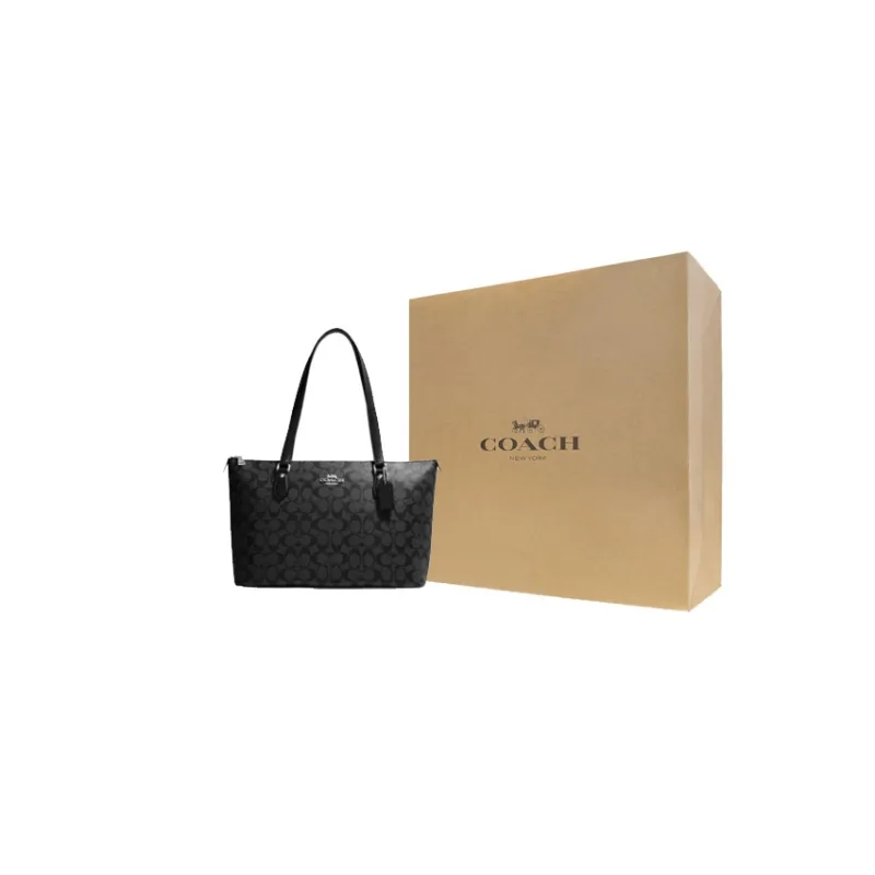 COACH Gallery Canvas With Leather Tote Bag, Shopping Bag, One Shoulder Bag Tubas Women's Black-4