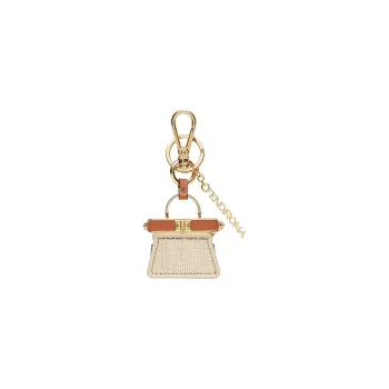 FENDI Peekaboo Raffia With Leather Bag Accessory Key Pouch Women's Natural Color