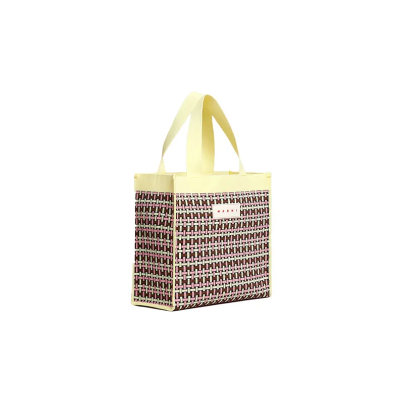MARNI Polyester Tote Bag Shopping Bag Handbag Medium Size Women's Light Yellow/Brown/Pink-1