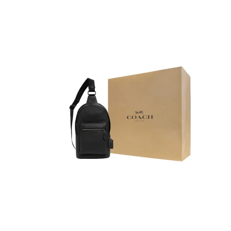 COACH West Delicate Pebbled Leather Sling Bag Crossbody Bag Shoulder Bag Small Size Men's Black-5