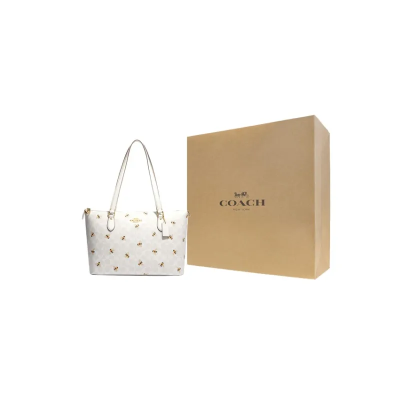 COACH Gallery Canvas With Leather Tote Bag, Shopping Bag, Handbag, Shoulder Bag Women's White-3