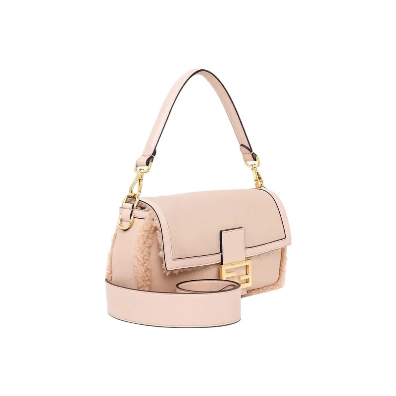 FENDI Baguette Lambskin Mixed Sheep Wool Portable Crossbody Bag Shoulder Bag Women's Light Pink Red-2