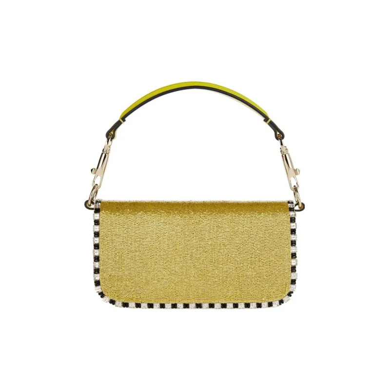 Valentino Locò Leather Shoulder Bag Crossbody Bag Handbag Small Size Women's Yellow/Green-4