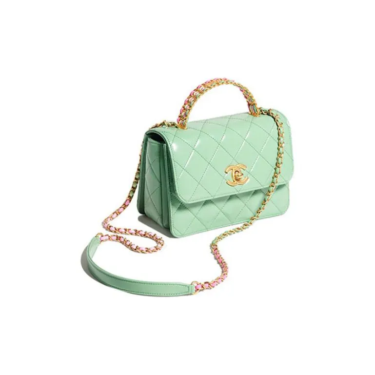 CHANEL Bright Calfskin Flap Bag, Handbag, Shoulder Bag, Crossbody Bag Mini Women's Light Green-3