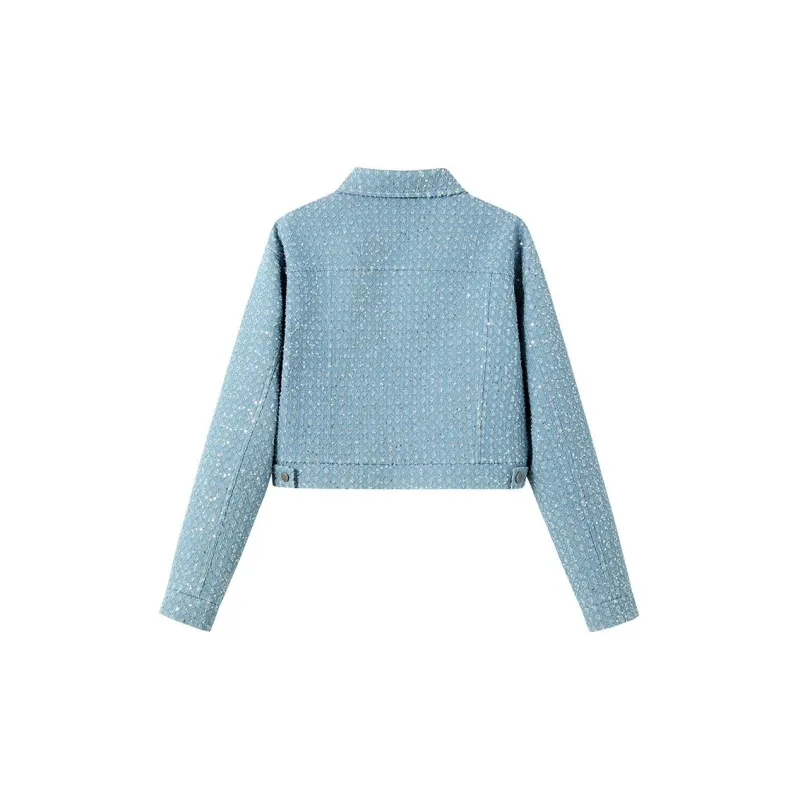 ZHOUMIAO Denim Jackets Women's Denim Light Blue-1