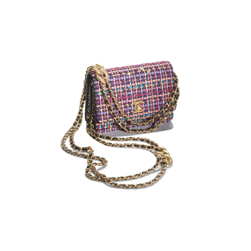 CHANEL Wool Twill Soft Woolen One Shoulder Crossbody Clutch Women's Multicolor-1