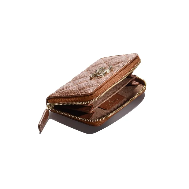 CHANEL Shiny Beaded Embossed Calfskin Coin Purse Women's Light Brown-1