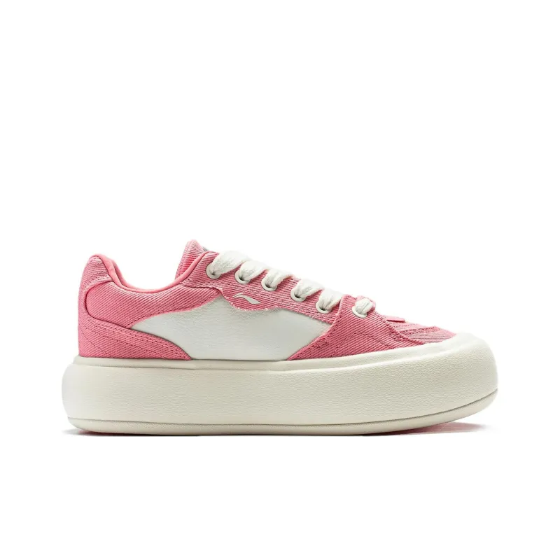 LiNing Puff Platform Anti Slip Wear Resistant Low Top Casual Shoes Women's Pink White-1