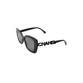 CHANEL Injection Molded Square Sunglasses Women's Black/Gray Two Tone