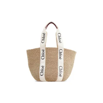 Chloe Woody Natural Fiber Basket Bag, Tote Bag, Shopping Bag, Handbag Tubas Women's White/Beige
