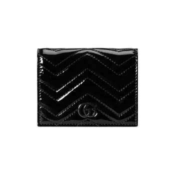 GUCCI GG Marmont Patent Leather Card Holder Wallet Women's Black