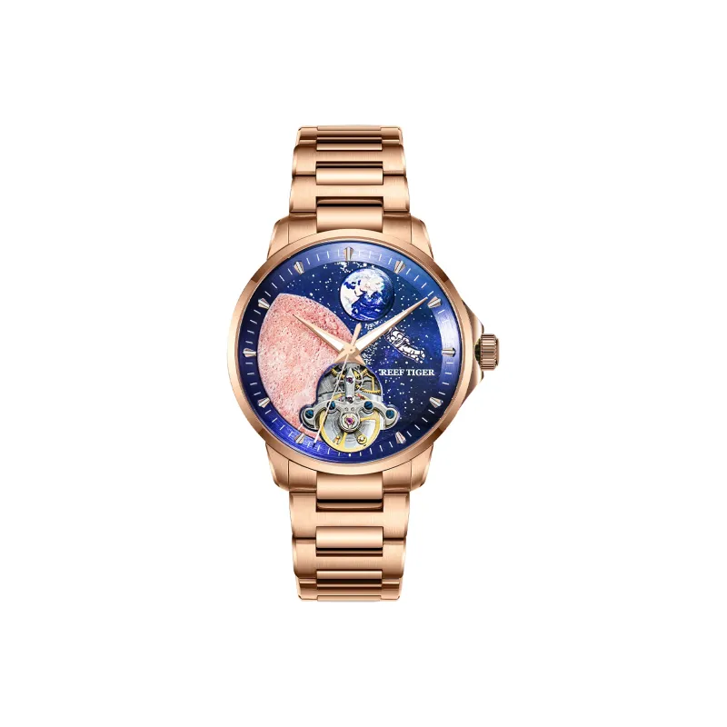 REEF TIGER Mechanical Movement Stainless Steel Watchband Watch Men's Watches Blue Dial-6