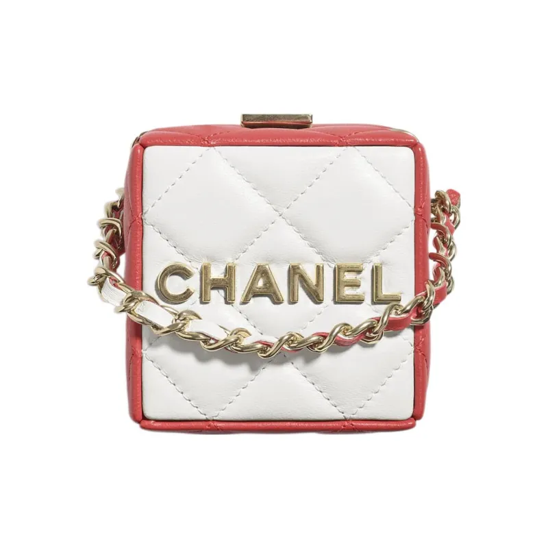 CHANEL Lambskin One Shoulder Crossbody Clutch Women's Pink/White-1