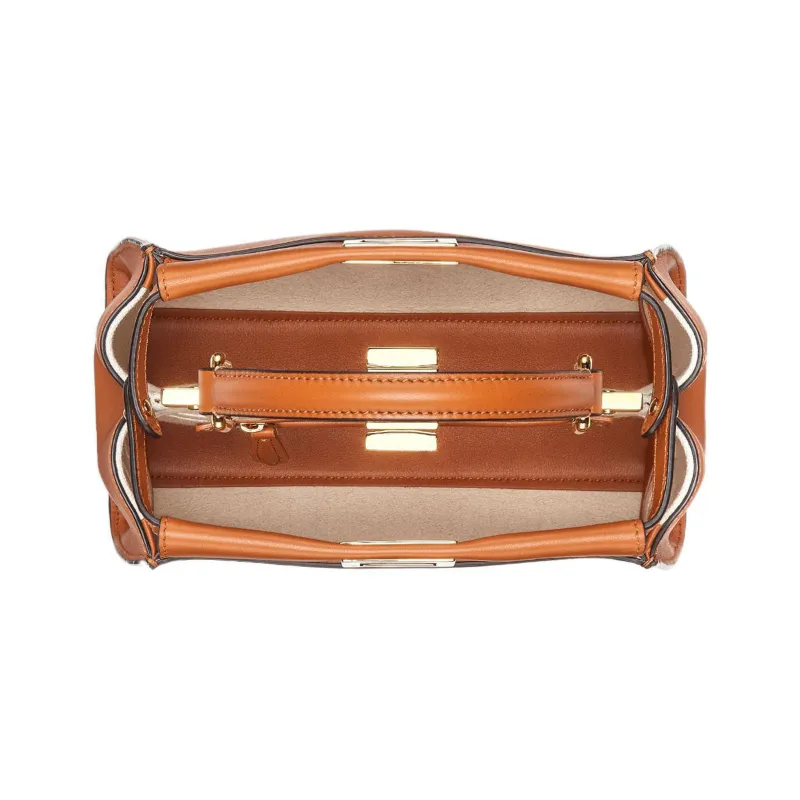 FENDI Peekaboo Leather Shoulder Bag, Crossbody Bag, Handbag Trumpets Women's Brown-3