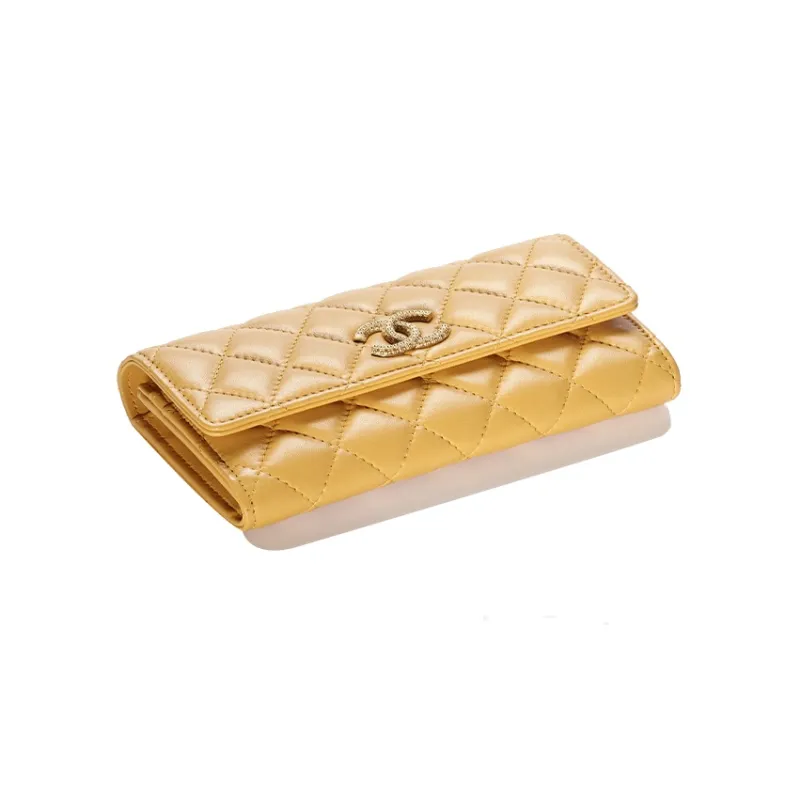 CHANEL Sheepskin Wallet Women's Yellow-1