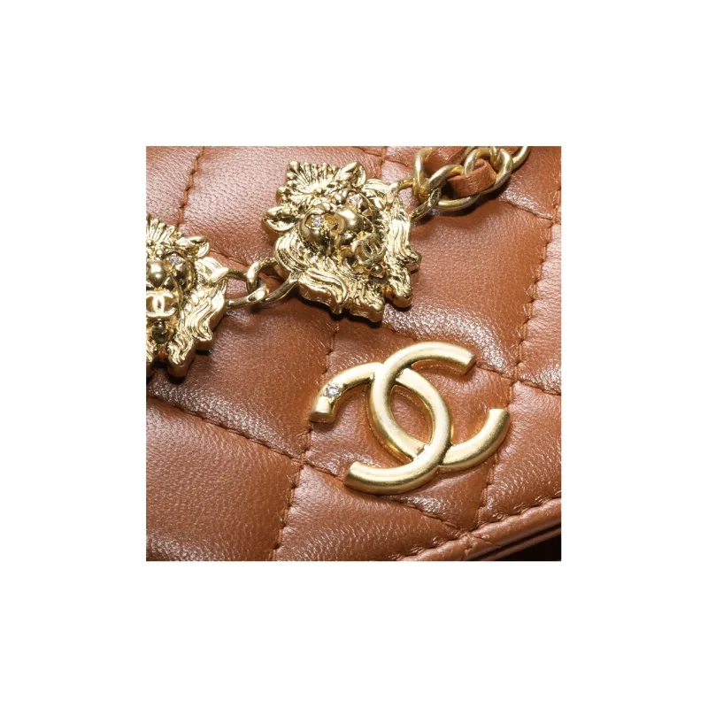 CHANEL Sheepskin Shoulder Bag, Crossbody Bag Women's Light Brown-2