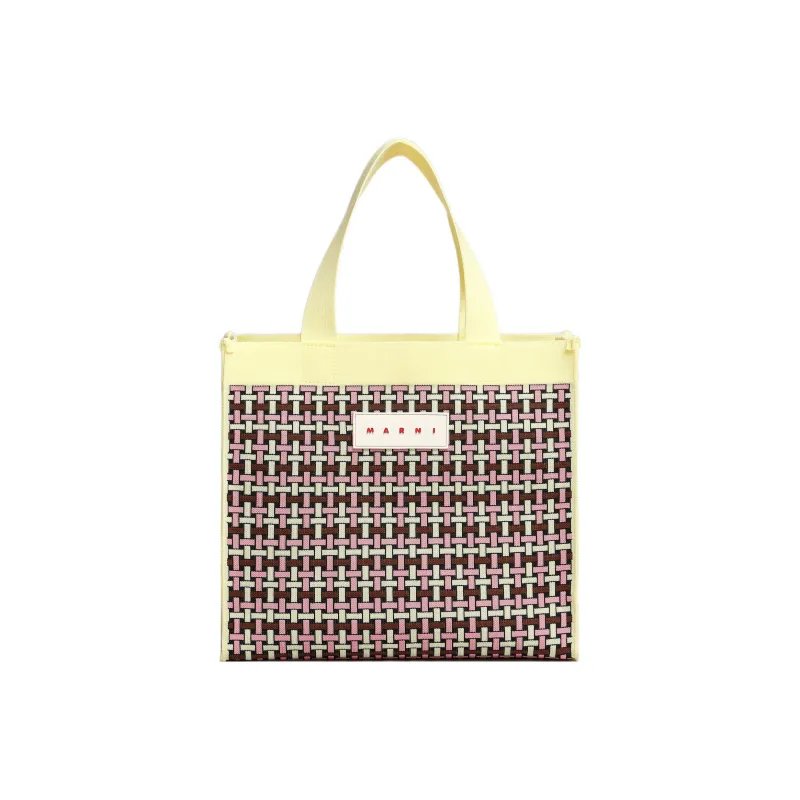 MARNI Polyester Tote Bag Shopping Bag Handbag Medium Size Women's Light Yellow/Brown/Pink-0