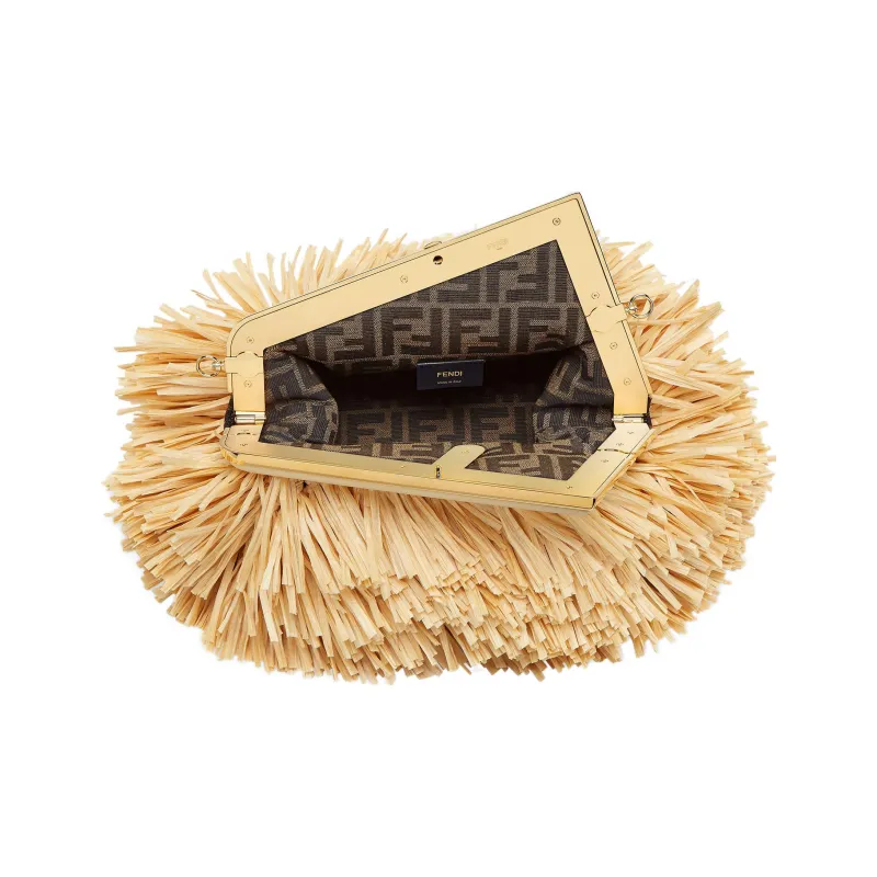 FENDI Fendi First Raffia One Shoulder Crossbody Clutches Women's Light Brown-3