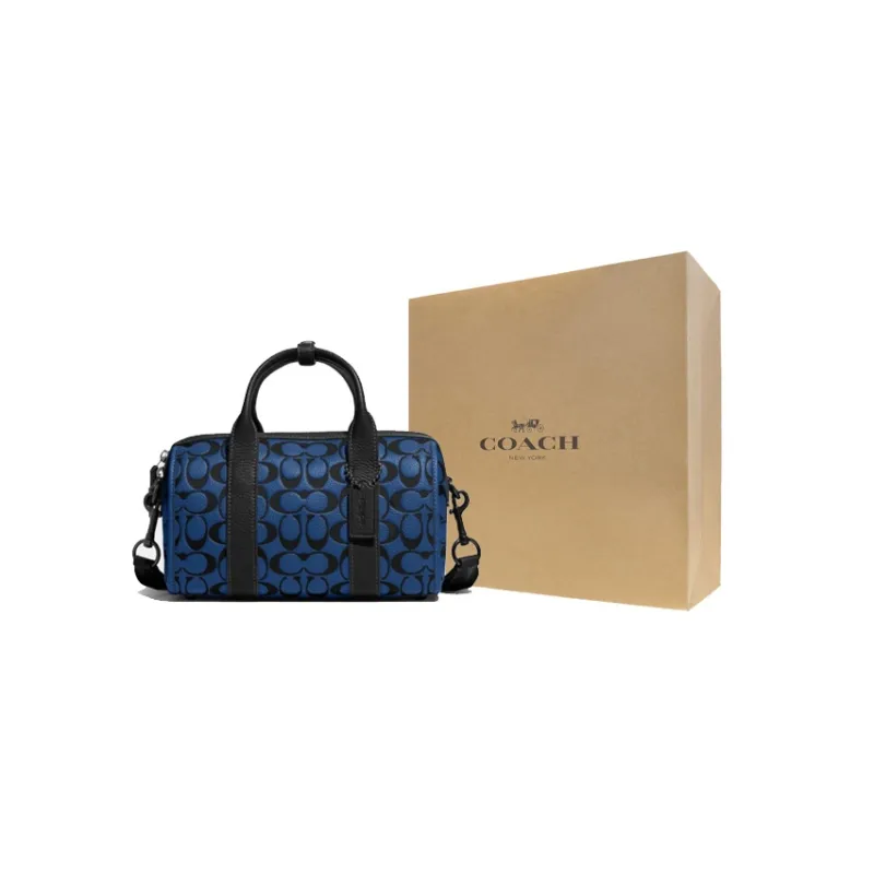 COACH Leather Duffle Bag Boston Bag Shoulder Bag Crossbody Bag Handbag Medium Size Men's Blue Monogram-6