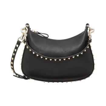 Valentino Rockstud Grained Calfskin HOBO Bag Shoulder Bag Crossbody Bag Women's Black