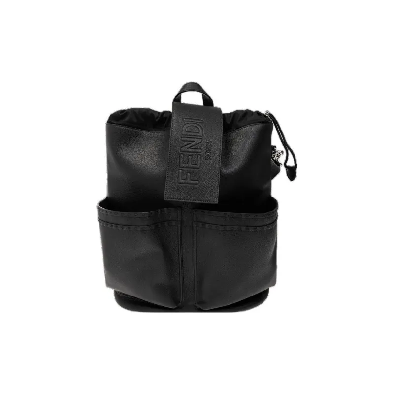 FENDI Calfskin Backpack Medium Size Men's Black-1