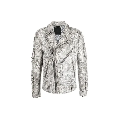 PHILIPP PLEIN Cartoon Print Zipped Biker Jacket