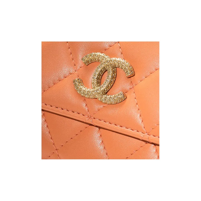 CHANEL Sheepskin Card Holder Women's Orange-3