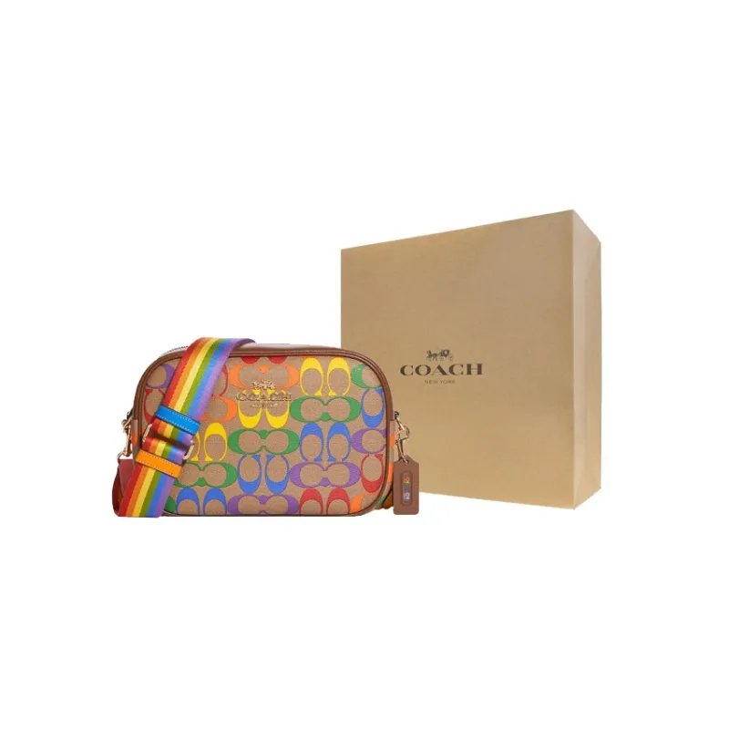 COACH Jamie Coated Canvas With Leather Camera Bag Shoulder Bag Crossbody Bag Medium Size Women's Brown Rainbow-5