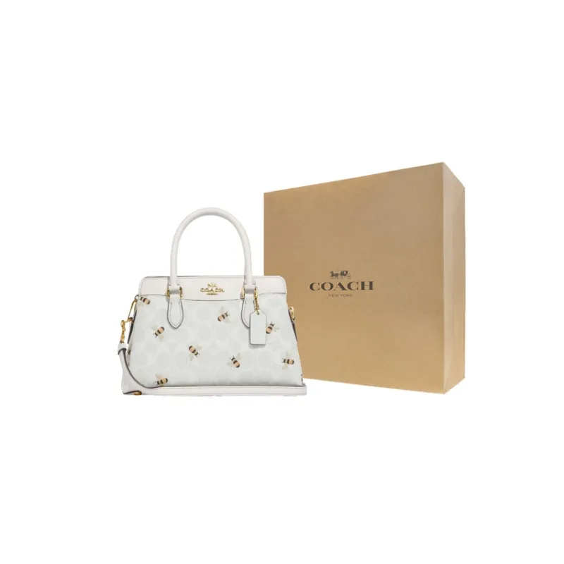 COACH Darcie Coated Canvas With Smooth Leather Shoulder Bag, Crossbody Bag, Handbag Medium Size Women's White-6