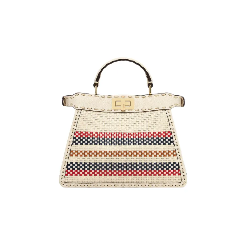 FENDI Peekaboo ISeeU Woven Calfskin Shoulder Bag Crossbody Bag Handbag Small Size Women's Multicolor-2