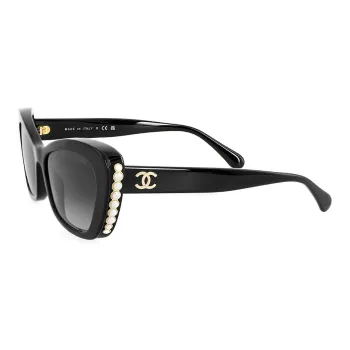 CHANEL Plate Frame Cat Eye Sunglasses Women's Black