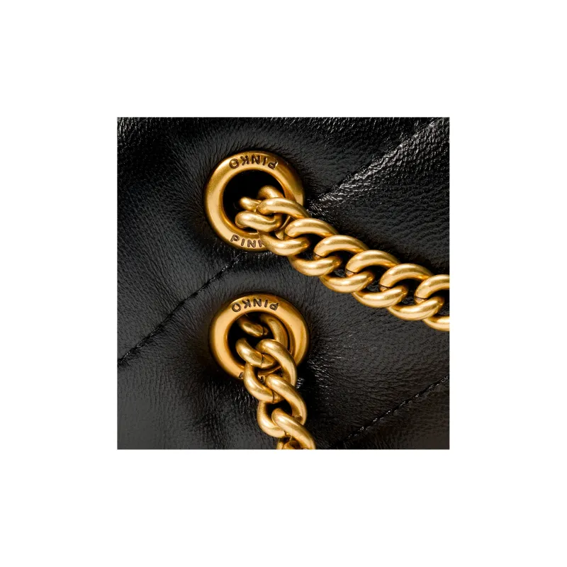 PINKO Puff Sheepskin Crossbody Bird Bag Swan Bag Shoulder Bag Women's Black Gold-5